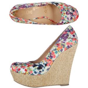 Colorful Floral Platform Wedges