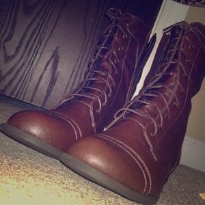 Brown combat boots