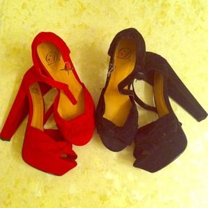 Red and black Diva heels. $15 each or $25 for both