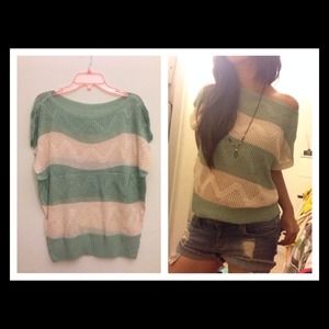 Crochet Mint and Cream Colored Oversize Top