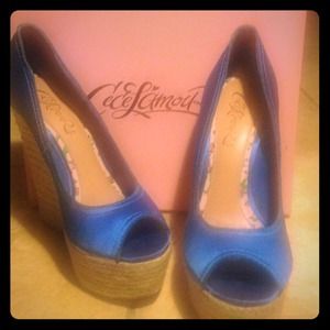 CeCe Lamour Blue Satin 5 1/2 inch Wedge