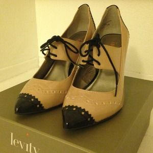 Black/Tan spectator heels, size 7.5 worn once