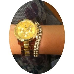 Tortoise watch & woven beaded bracelet set