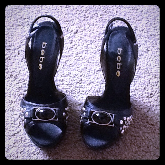Bebe black & gold studs wedge sandals