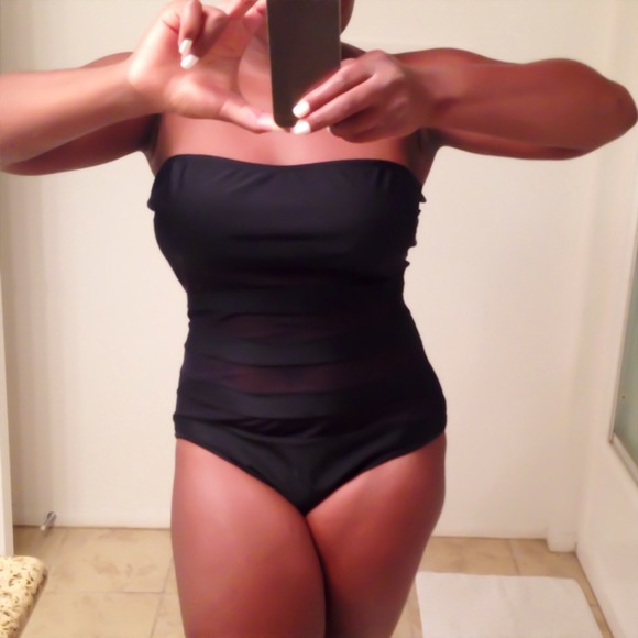X SOLD X Black mesh bandeau top swimsuit