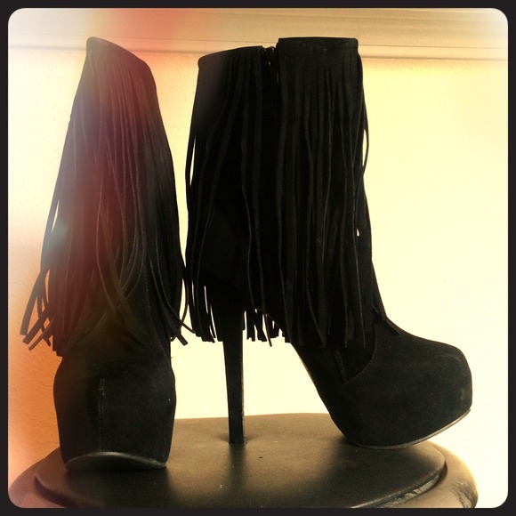 Wild Rose Boots - RESERVED 💋SEXY BLACK VELVET FRINGE MID CALF BOOTS