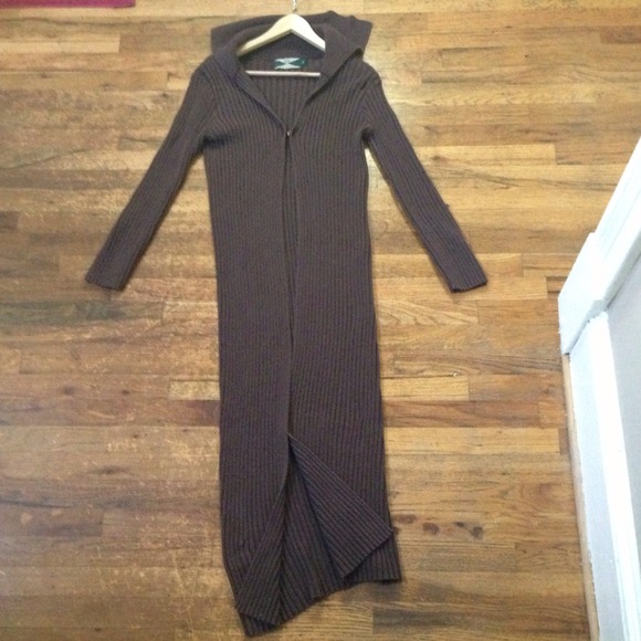 Long Brown Ribbed Cardigan