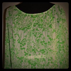 Sheer long sleeve shirt with green leaf pattern
