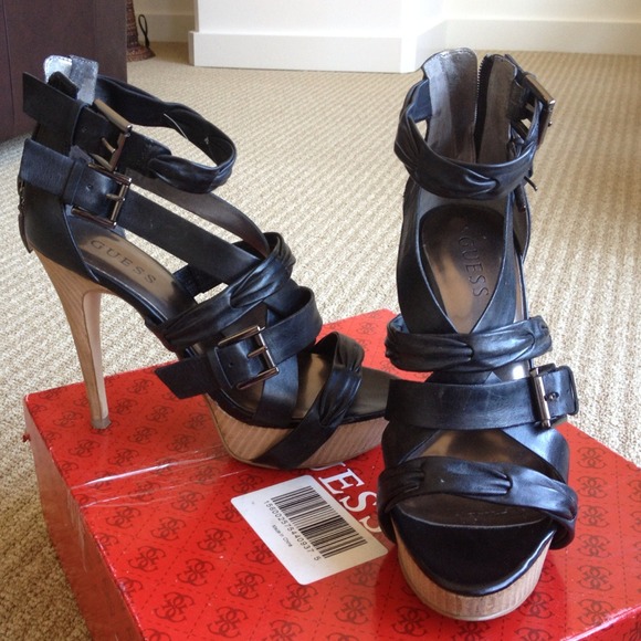 GUESS leather heeled sandals. Worn once. 7.5