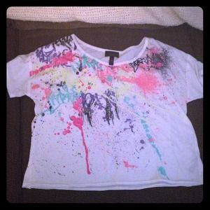White Splatter Paint and Graffiti Crop Top