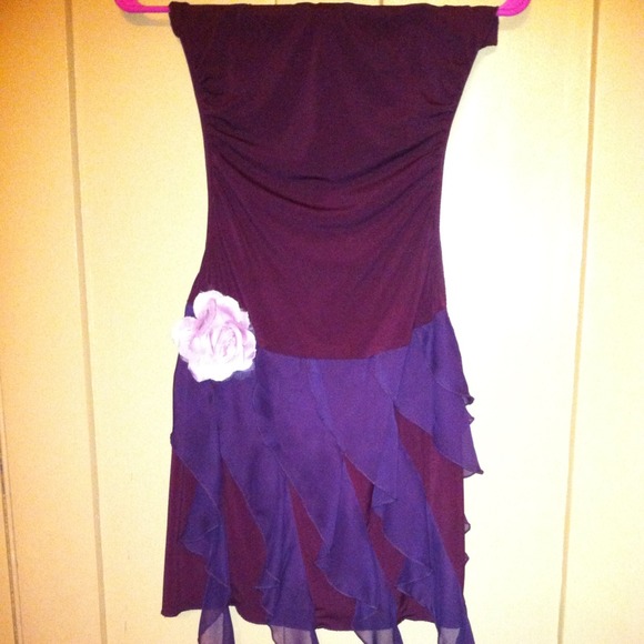 Burgundy and purple strapless semi formal dress