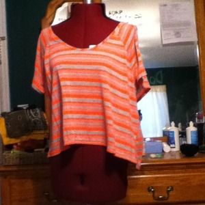 Coral and grey striped crop top