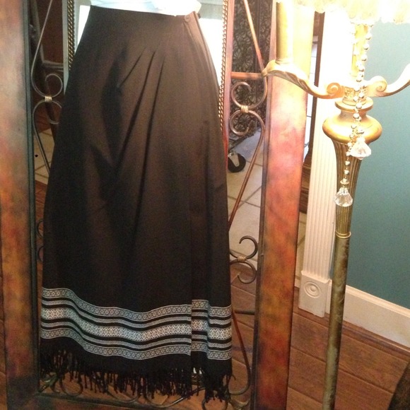 Black Tribal Fringe Wrap Skirt - Picture 2 of 2
