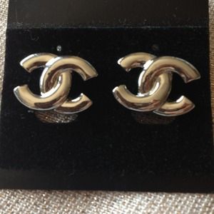 Silver Stud CC Earrings