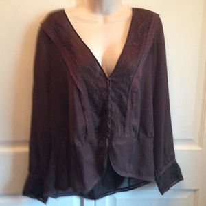 Brown blouse with lace trim