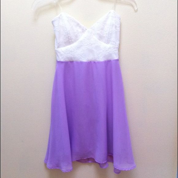 Lavender Strapless Dress with White Lace Bustier
