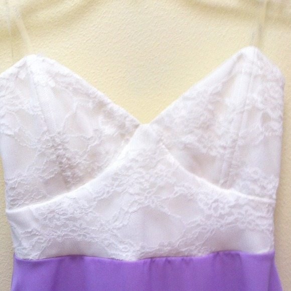 Lavender Strapless Dress with White Lace Bustier - Picture 2 of 4