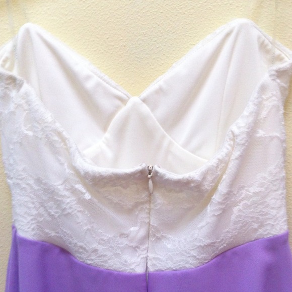 Lavender Strapless Dress with White Lace Bustier - Picture 3 of 4