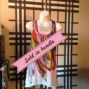 Handkerchief hem sheer tank with feather detailing