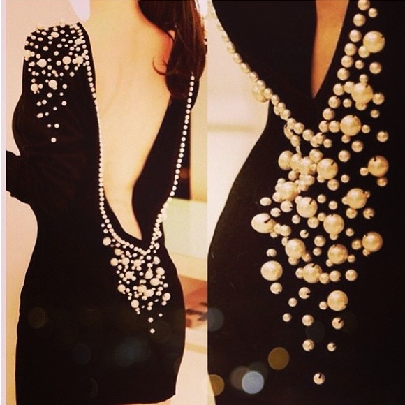 Black backless pearl dress!