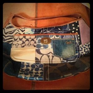 Coach denim patchwork large hobo purse