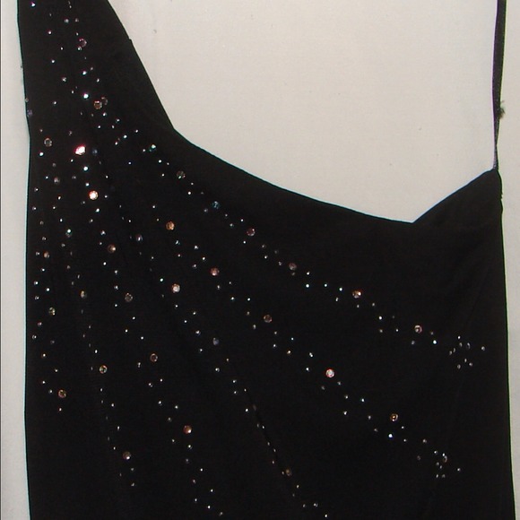 Long black one shoulder dress with embellishment