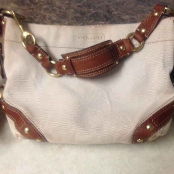 Coach khaki Carly tan leather bag tote