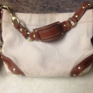 Coach khaki Carly tan leather bag tote