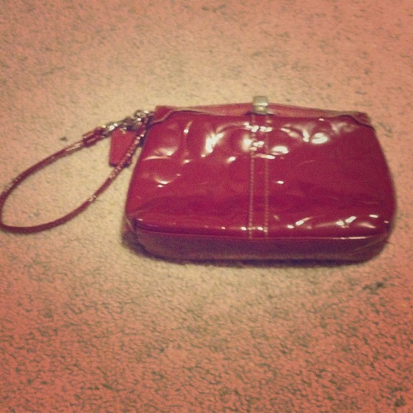 Red coach patent leather wristlet