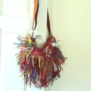Genuine leather Multi colored Fringe shoulder bag