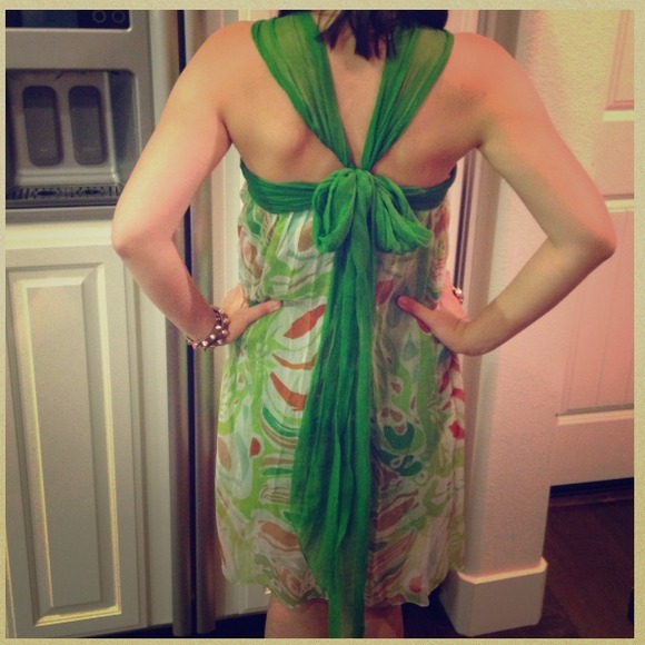 Green printed silk halter dress