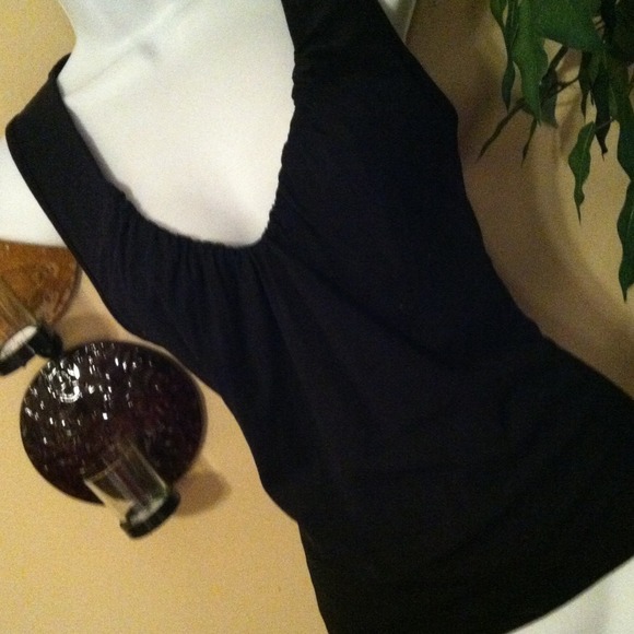 SOLD***Black sleeveless top, ruched scoop neckline