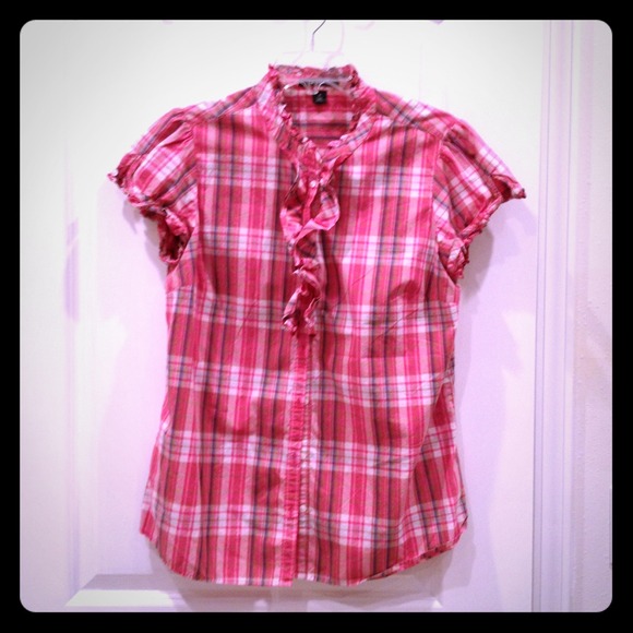 📫TRADED Pink plaid ruffle front - Picture 1 of 1