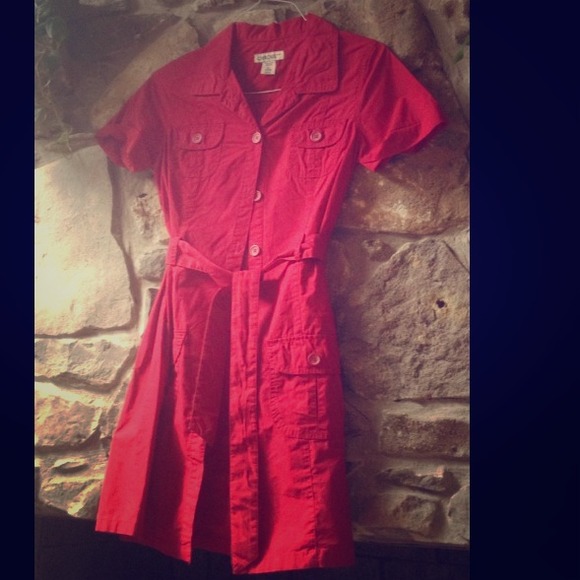Target red twill shirt dress XS