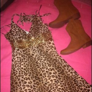 Cheetah print halter  dress with gold