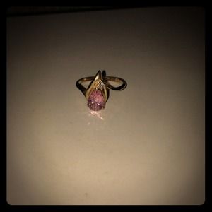 14k Gold Pink sapphire with small diamond ring
