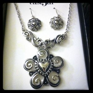 Black and grey necklace and earrings