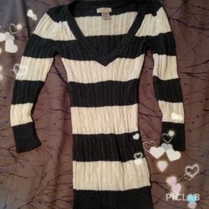 Grey and white stripe sweater