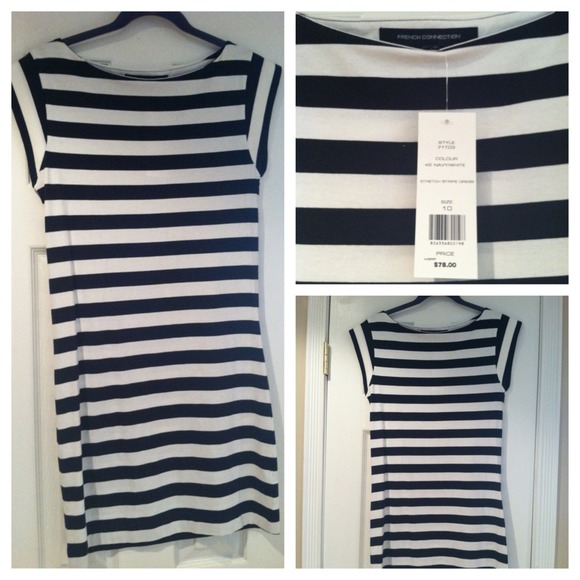 French Connection Navy/White stripe stretch dress