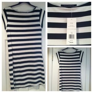 French Connection Navy/White stripe stretch dress
