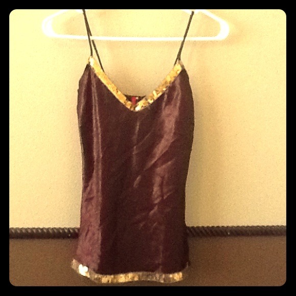 Brown top with gold sequence top.