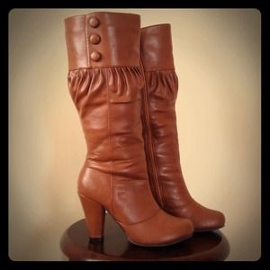 Cognac knee high boots