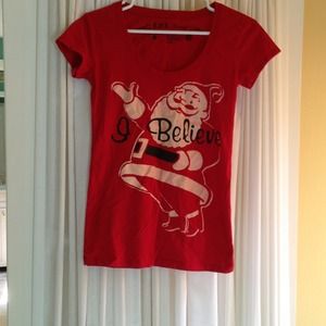 Santa/Christmas "I believe" red T-shirt