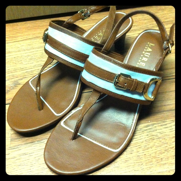 Brown open toe heels.