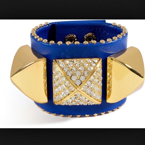 Juicy Couture Pave Pyramid Blue Leather Stud Cuff