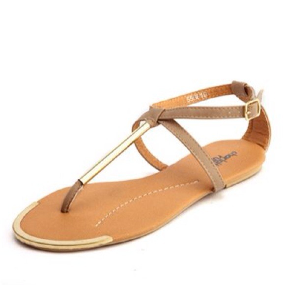 Shoes - Brand New Metallic T Strap Sandals