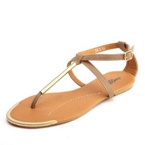 Brand New Metallic T Strap Sandals