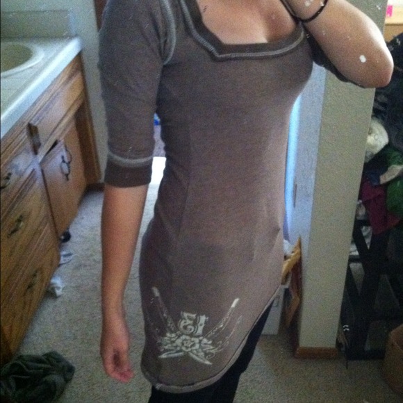 Lucky 13 Asymmetrical Tan Tunic - Picture 2 of 4