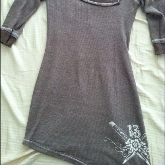 Lucky 13 Asymmetrical Tan Tunic - Picture 3 of 4