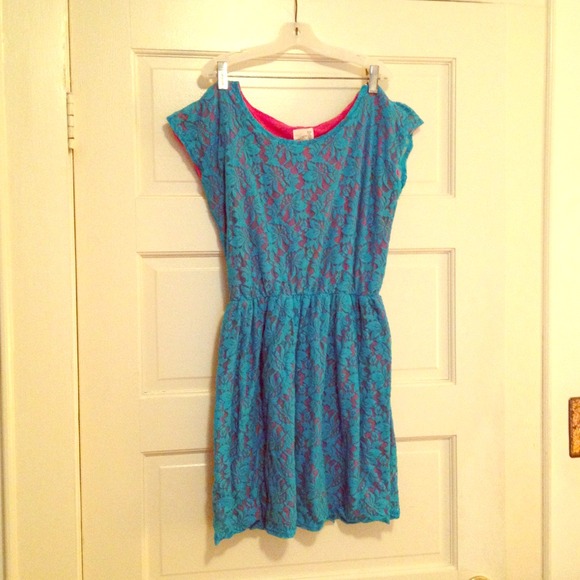 Beautiful neon blue lace dress